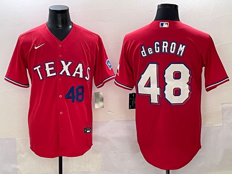 Men 2025 Texas Rangers #48 Degrom Red Game Nike MLB Jersey style 5